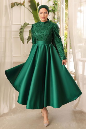 moda selvim Evening Dress 6544YG95 Emerald - Thumbnail