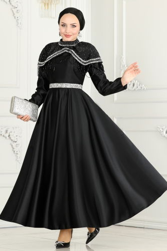 moda selvim EVENING DRESS 6551YG95 Black - Thumbnail