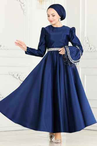 moda selvim EVENING DRESS 6551YG95 Navy Blue - Thumbnail