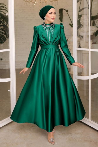 moda selvim Evening Dress 6559YG95 Emerald - Thumbnail