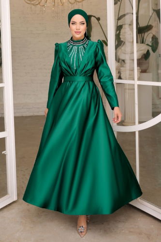 moda selvim Evening Dress 6559YG95 Emerald - Thumbnail