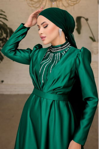 moda selvim Evening Dress 6559YG95 Emerald - Thumbnail