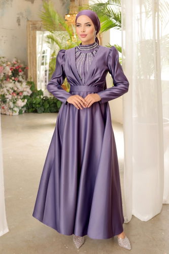 moda selvim Evening Dress 6559YG95 Lilac - Thumbnail