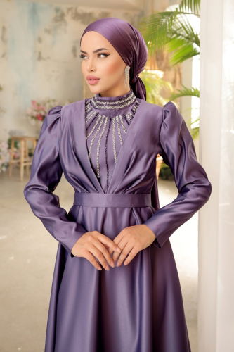 moda selvim Evening Dress 6559YG95 Lilac - Thumbnail