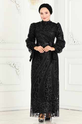 moda selvim EVENING DRESS 6566YG95 Black - Thumbnail