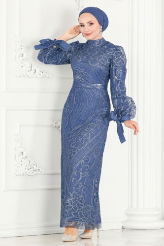 moda selvim EVENING DRESS 6566YG95 Indigo - Thumbnail