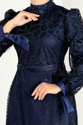 moda selvim EVENING DRESS 6566YG95 Navy Blue - Thumbnail