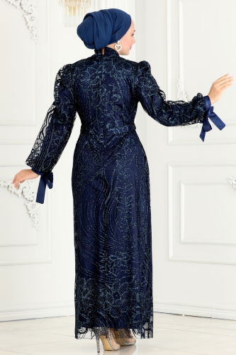 moda selvim EVENING DRESS 6566YG95 Navy Blue - Thumbnail