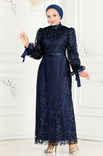 moda selvim EVENING DRESS 6566YG95 Navy Blue - Thumbnail