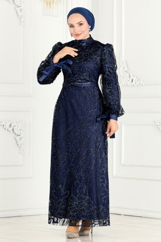 moda selvim EVENING DRESS 6566YG95 Navy Blue - Thumbnail