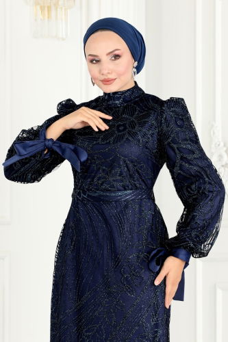 moda selvim EVENING DRESS 6566YG95 Navy Blue - Thumbnail