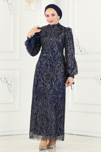 moda selvim Evening Dress 6567YG95 Navy Blue - Thumbnail