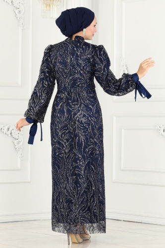 moda selvim Evening Dress 6567YG95 Navy Blue - Thumbnail