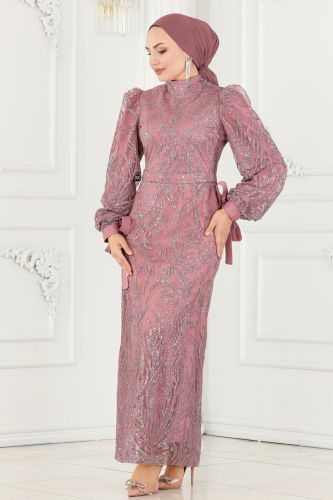 moda selvim Evening Dress 6567YG95 Rose Dried - Thumbnail