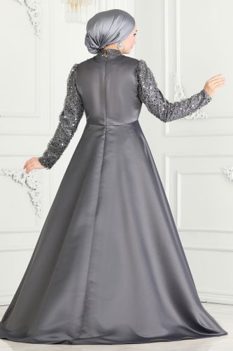 moda selvim Evening Dress 6571YG95 Anthracite - Thumbnail