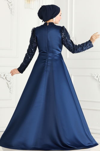 moda selvim Evening Dress 6571YG95 Navy Blue - Thumbnail