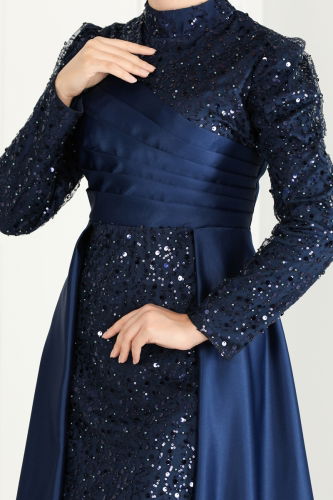 moda selvim Evening Dress 6571YG95 Navy Blue - Thumbnail