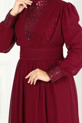 moda selvim EVENING DRESS 6582YG95 Burgundy - Thumbnail