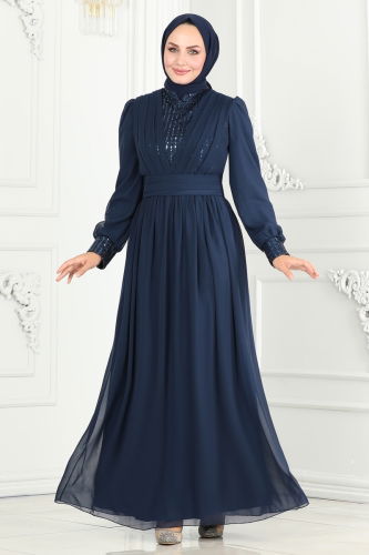 moda selvim EVENING DRESS 6582YG95 Navy Blue - Thumbnail