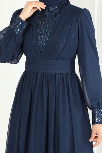 moda selvim Evening Dress 6582YG95 Navy Blue - Thumbnail