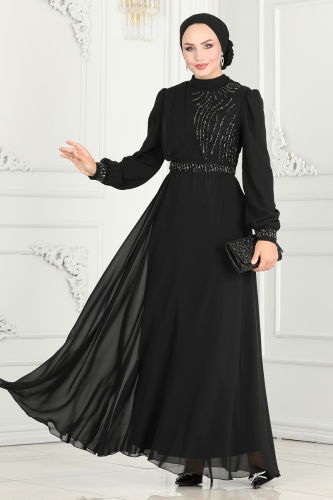 moda selvim EVENING DRESS 6583YG95 Black - Thumbnail