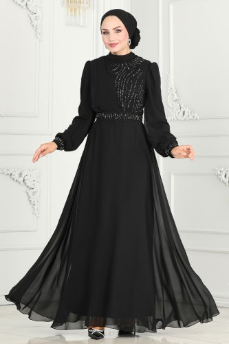 moda selvim EVENING DRESS 6583YG95 Black - Thumbnail