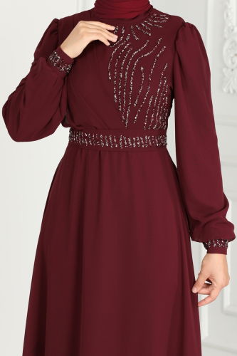 moda selvim Evening Dress 6583YG95 Burgundy - Thumbnail