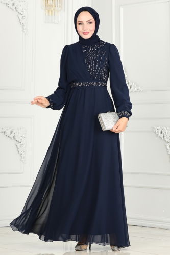 moda selvim EVENING DRESS 6583YG95 Navy Blue - Thumbnail