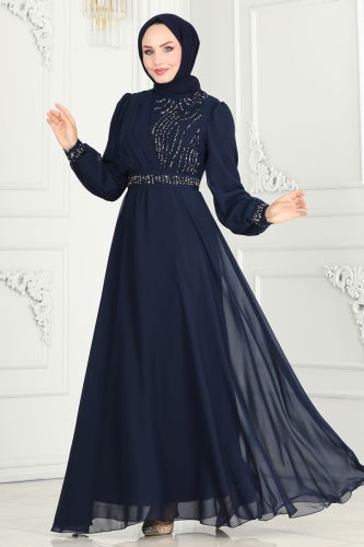 moda selvim Evening Dress 6583YG95 Navy Blue - Thumbnail