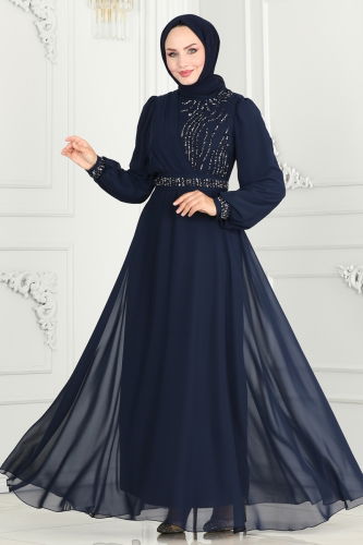 moda selvim EVENING DRESS 6583YG95 Navy Blue - Thumbnail