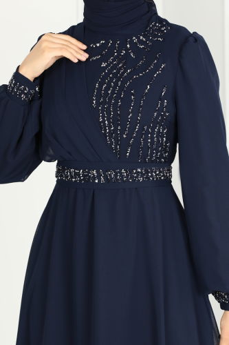 moda selvim Evening Dress 6583YG95 Navy Blue - Thumbnail