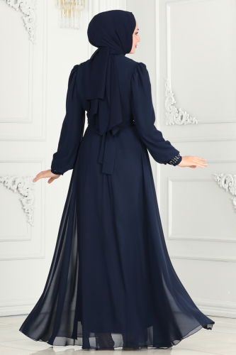 moda selvim Evening Dress 6583YG95 Navy Blue - Thumbnail