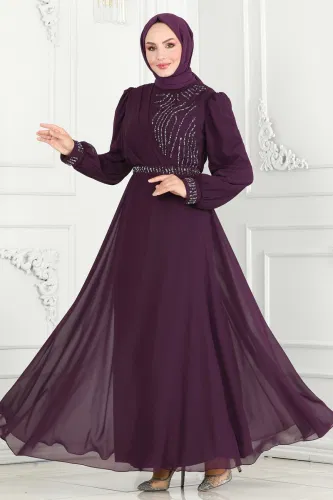 moda selvim Evening Dress 6583YG95 Purple - Thumbnail