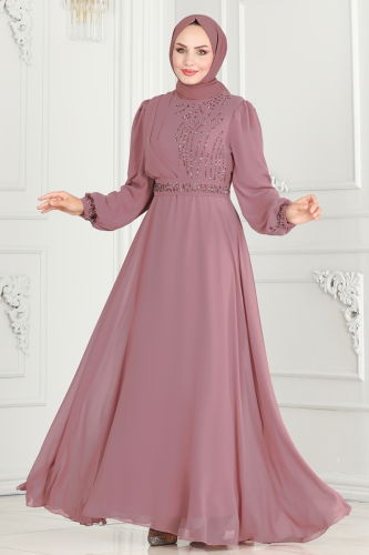 moda selvim Evening Dress 6583YG95 Rose Dried - Thumbnail