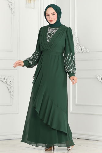 moda selvim EVENING DRESS 6585YG95 Emerald - Thumbnail