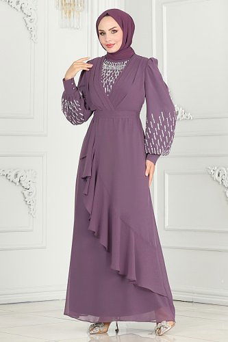 moda selvim Evening Dress 6585YG95 Lilac - Thumbnail