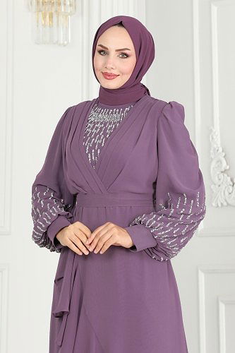 moda selvim Evening Dress 6585YG95 Lilac - Thumbnail