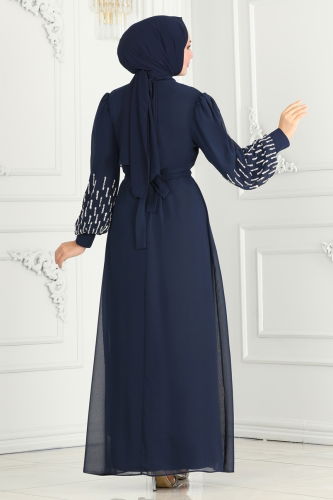 moda selvim EVENING DRESS 6585YG95 Navy Blue - Thumbnail