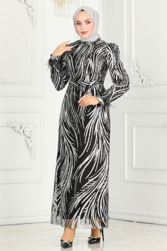 moda selvim EVENING DRESS 6588YG95 Black & Silver - Thumbnail