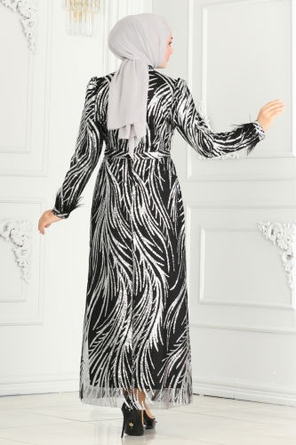 moda selvim EVENING DRESS 6588YG95 Black & Silver - Thumbnail