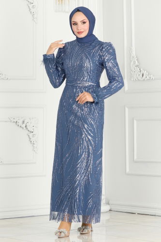 moda selvim EVENING DRESS 6588YG95 Blue - Thumbnail