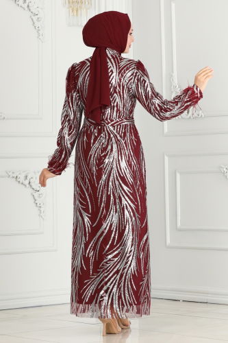 moda selvim EVENING DRESS 6588YG95 Burgundy - Thumbnail