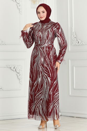 moda selvim Evening Dress 6588YG95 Burgundy - Thumbnail