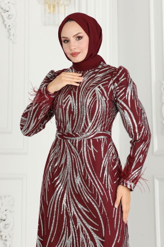 moda selvim EVENING DRESS 6588YG95 Burgundy - Thumbnail