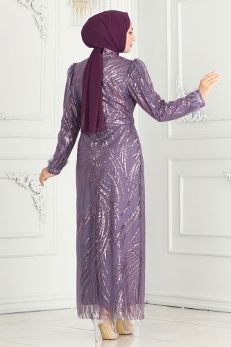 moda selvim Evening Dress 6588YG95 Dark Lilac - Thumbnail