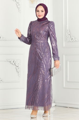 moda selvim EVENING DRESS 6588YG95 Dark Lilac - Thumbnail