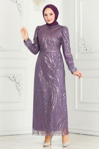 moda selvim EVENING DRESS 6588YG95 Dark Lilac - Thumbnail