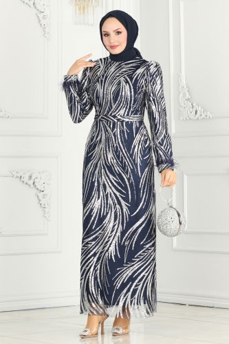 moda selvim EVENING DRESS 6588YG95 Navy Blue - Thumbnail