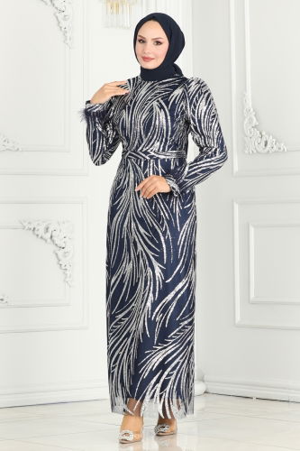 moda selvim EVENING DRESS 6588YG95 Navy Blue - Thumbnail