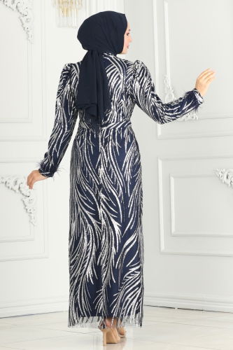 moda selvim EVENING DRESS 6588YG95 Navy Blue - Thumbnail